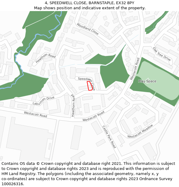 4, SPEEDWELL CLOSE, BARNSTAPLE, EX32 8PY: Location map and indicative extent of plot