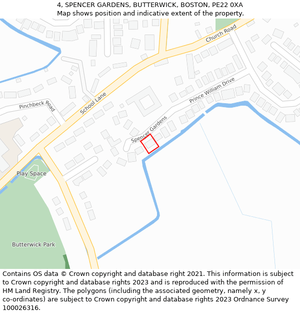 4, SPENCER GARDENS, BUTTERWICK, BOSTON, PE22 0XA: Location map and indicative extent of plot