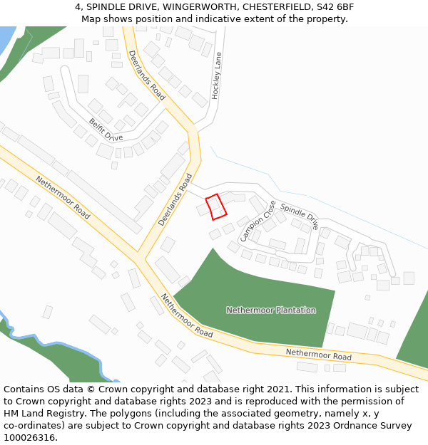 4, SPINDLE DRIVE, WINGERWORTH, CHESTERFIELD, S42 6BF: Location map and indicative extent of plot