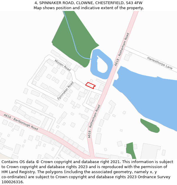 4, SPINNAKER ROAD, CLOWNE, CHESTERFIELD, S43 4FW: Location map and indicative extent of plot