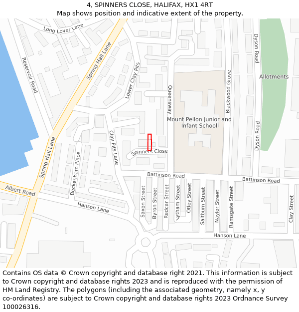 4, SPINNERS CLOSE, HALIFAX, HX1 4RT: Location map and indicative extent of plot