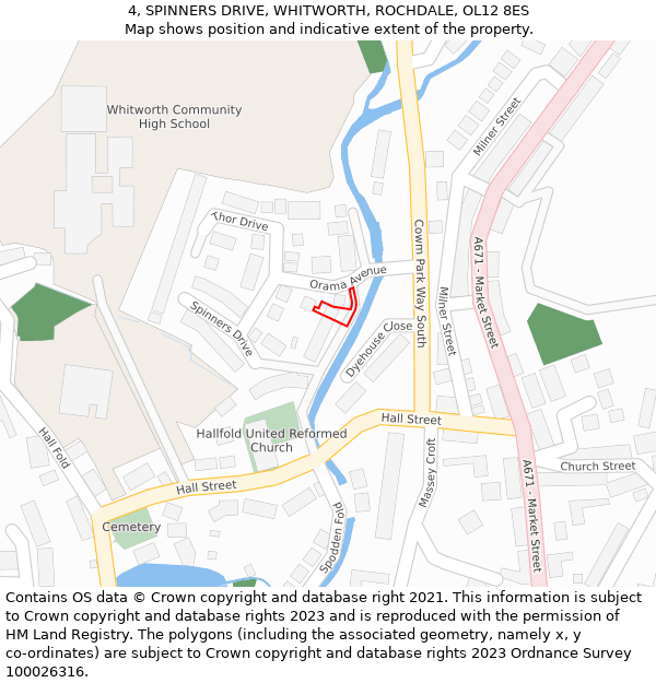 4, SPINNERS DRIVE, WHITWORTH, ROCHDALE, OL12 8ES: Location map and indicative extent of plot