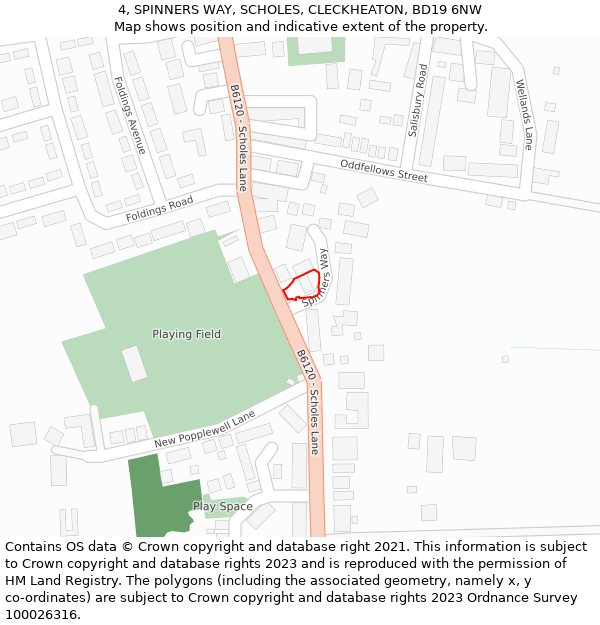 4, SPINNERS WAY, SCHOLES, CLECKHEATON, BD19 6NW: Location map and indicative extent of plot