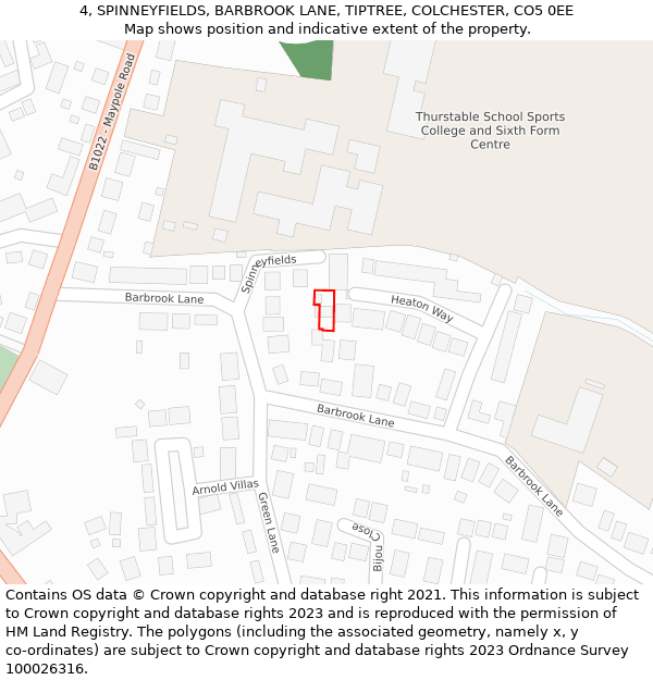 4, SPINNEYFIELDS, BARBROOK LANE, TIPTREE, COLCHESTER, CO5 0EE: Location map and indicative extent of plot