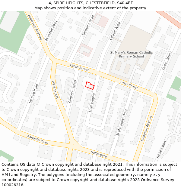 4, SPIRE HEIGHTS, CHESTERFIELD, S40 4BF: Location map and indicative extent of plot