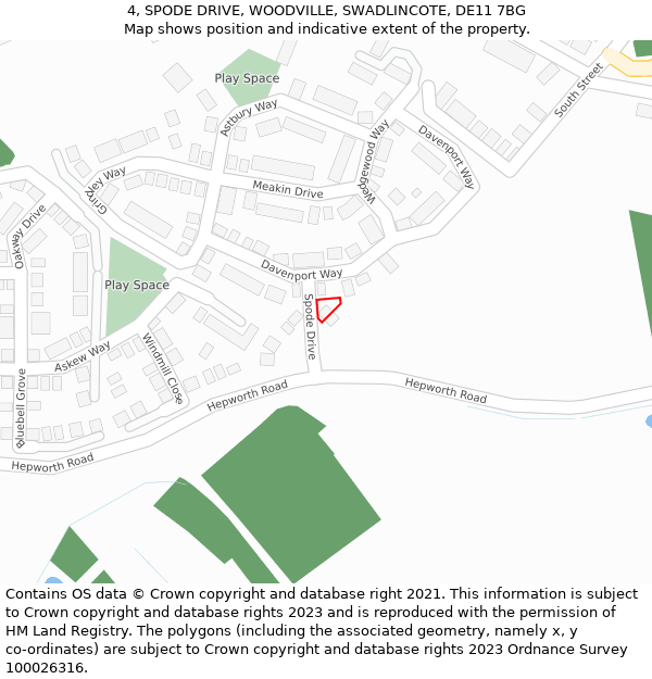 4, SPODE DRIVE, WOODVILLE, SWADLINCOTE, DE11 7BG: Location map and indicative extent of plot