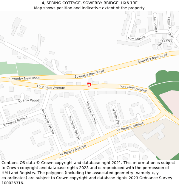 4, SPRING COTTAGE, SOWERBY BRIDGE, HX6 1BE: Location map and indicative extent of plot