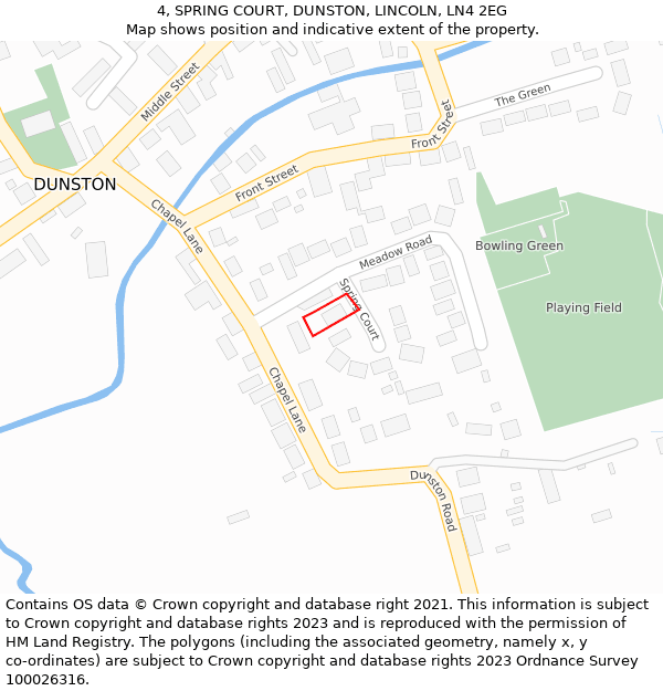 4, SPRING COURT, DUNSTON, LINCOLN, LN4 2EG: Location map and indicative extent of plot