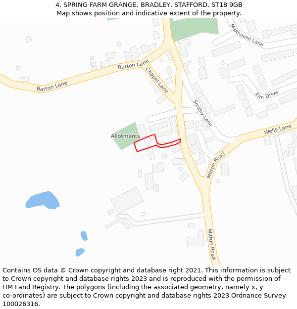 4, SPRING FARM GRANGE, BRADLEY, STAFFORD, ST18 9GB: Location map and indicative extent of plot