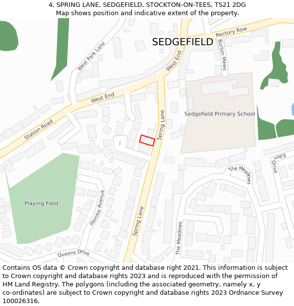 4, SPRING LANE, SEDGEFIELD, STOCKTON-ON-TEES, TS21 2DG: Location map and indicative extent of plot