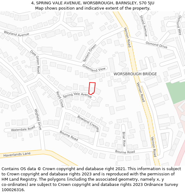 4, SPRING VALE AVENUE, WORSBROUGH, BARNSLEY, S70 5JU: Location map and indicative extent of plot