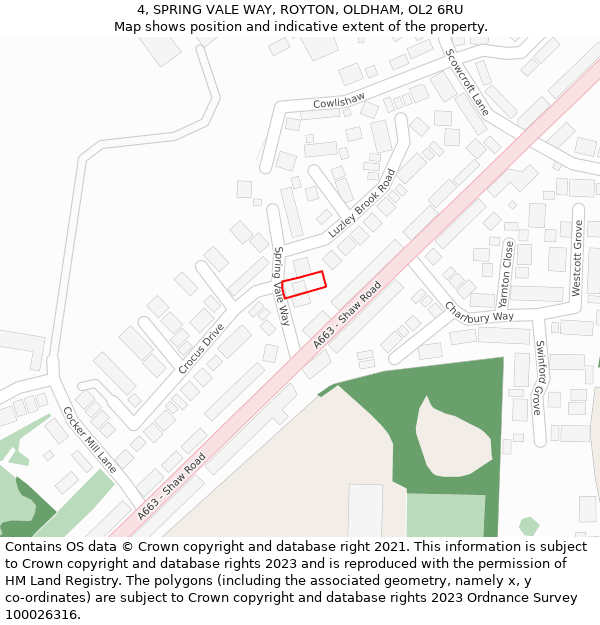 4, SPRING VALE WAY, ROYTON, OLDHAM, OL2 6RU: Location map and indicative extent of plot