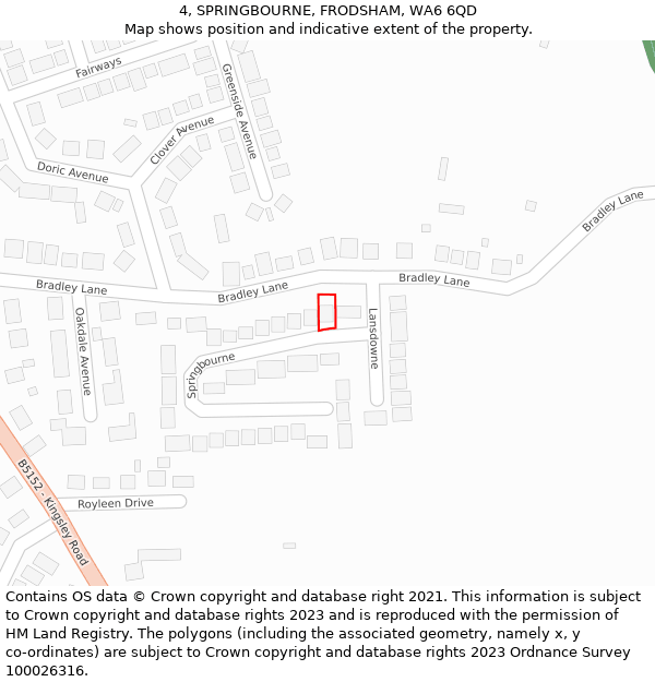 4, SPRINGBOURNE, FRODSHAM, WA6 6QD: Location map and indicative extent of plot