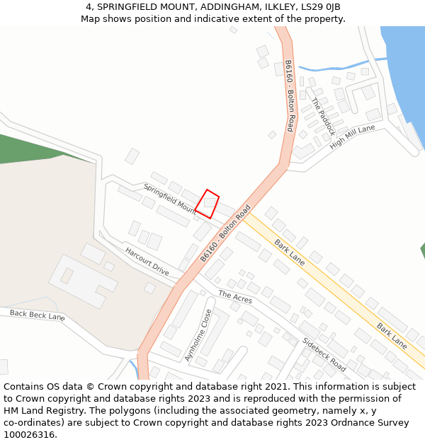 4, SPRINGFIELD MOUNT, ADDINGHAM, ILKLEY, LS29 0JB: Location map and indicative extent of plot