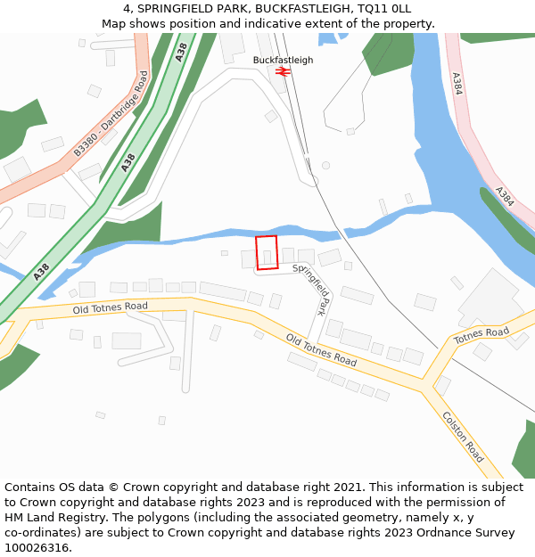 4, SPRINGFIELD PARK, BUCKFASTLEIGH, TQ11 0LL: Location map and indicative extent of plot