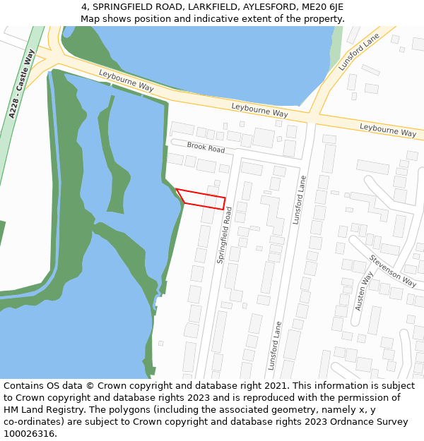 4, SPRINGFIELD ROAD, LARKFIELD, AYLESFORD, ME20 6JE: Location map and indicative extent of plot