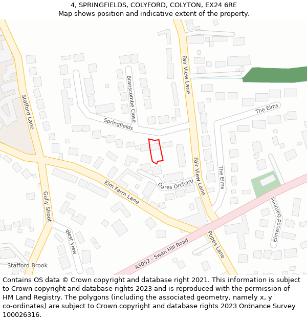 4, SPRINGFIELDS, COLYFORD, COLYTON, EX24 6RE: Location map and indicative extent of plot