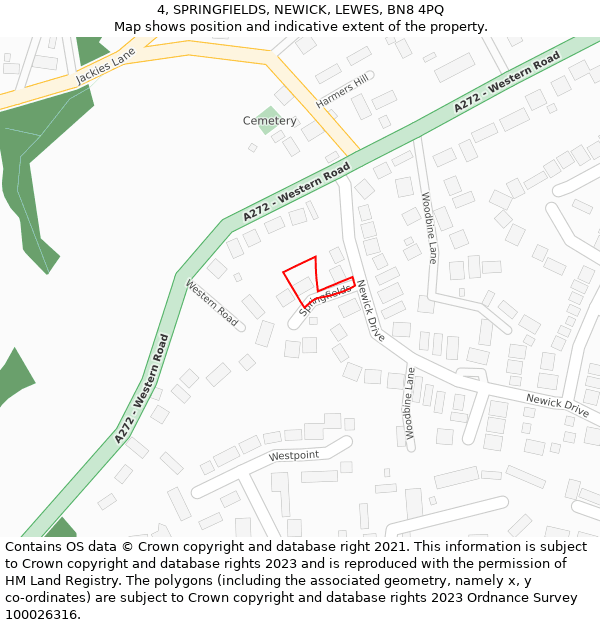4, SPRINGFIELDS, NEWICK, LEWES, BN8 4PQ: Location map and indicative extent of plot