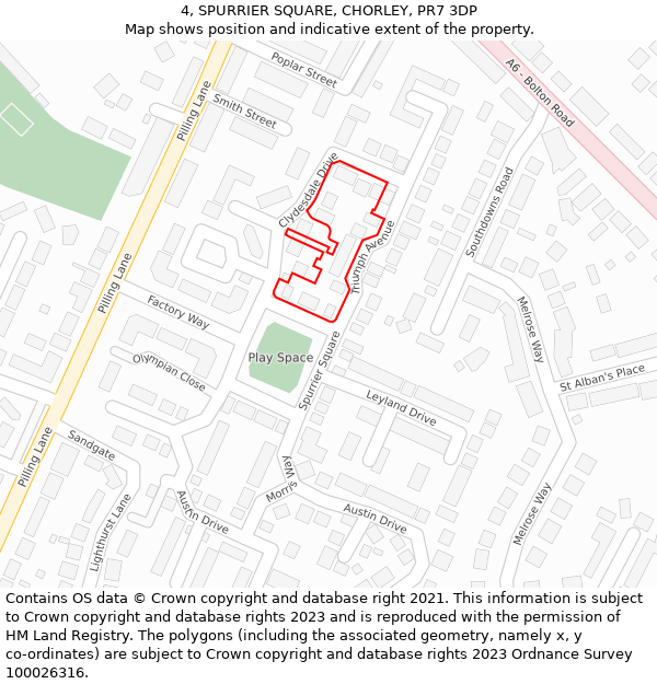 4, SPURRIER SQUARE, CHORLEY, PR7 3DP: Location map and indicative extent of plot