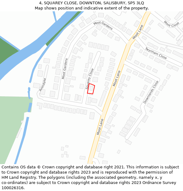 4, SQUAREY CLOSE, DOWNTON, SALISBURY, SP5 3LQ: Location map and indicative extent of plot