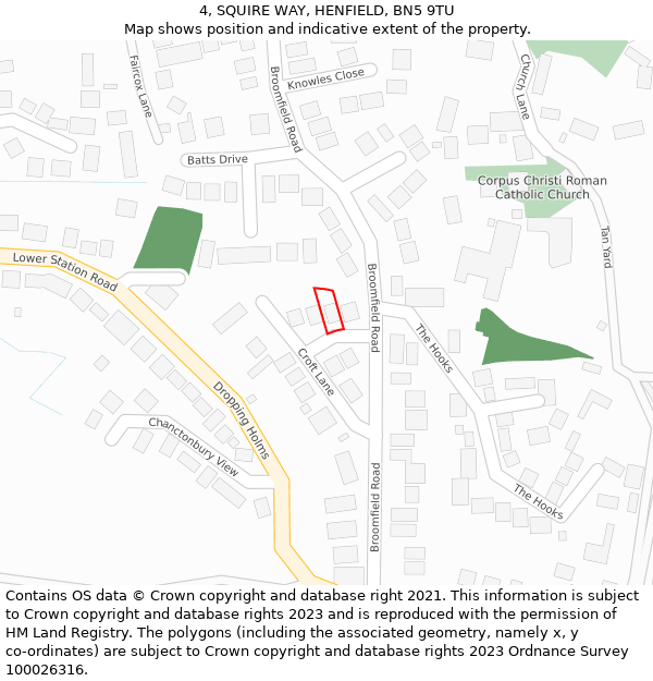 4, SQUIRE WAY, HENFIELD, BN5 9TU: Location map and indicative extent of plot
