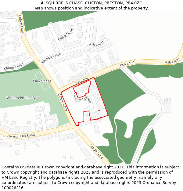 4, SQUIRRELS CHASE, CLIFTON, PRESTON, PR4 0ZG: Location map and indicative extent of plot