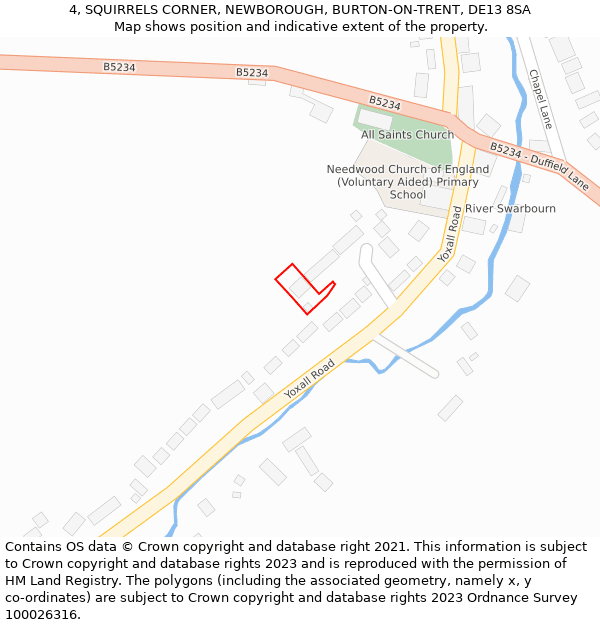 4, SQUIRRELS CORNER, NEWBOROUGH, BURTON-ON-TRENT, DE13 8SA: Location map and indicative extent of plot