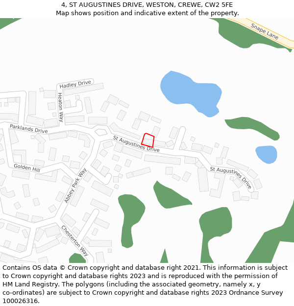 4, ST AUGUSTINES DRIVE, WESTON, CREWE, CW2 5FE: Location map and indicative extent of plot