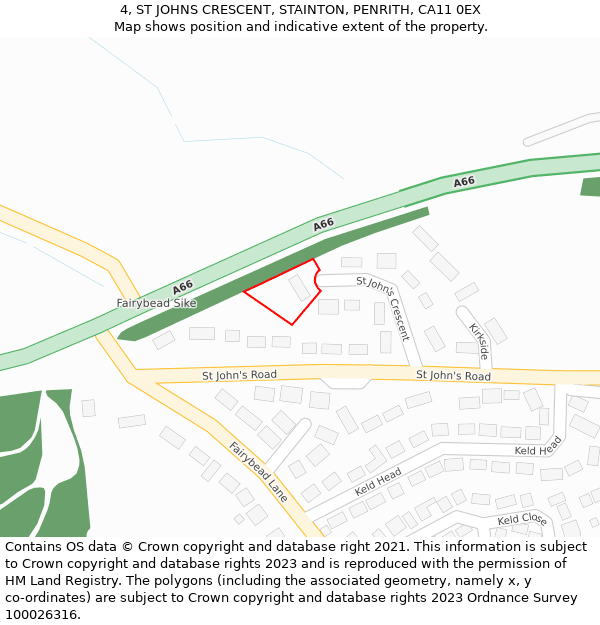 4, ST JOHNS CRESCENT, STAINTON, PENRITH, CA11 0EX: Location map and indicative extent of plot