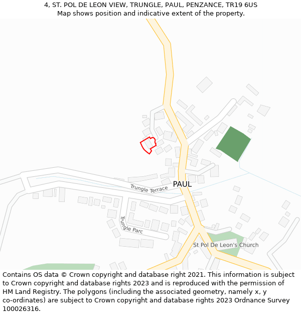 4, ST. POL DE LEON VIEW, TRUNGLE, PAUL, PENZANCE, TR19 6US: Location map and indicative extent of plot