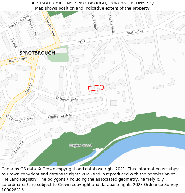 4, STABLE GARDENS, SPROTBROUGH, DONCASTER, DN5 7LQ: Location map and indicative extent of plot