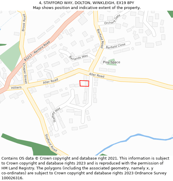 4, STAFFORD WAY, DOLTON, WINKLEIGH, EX19 8PY: Location map and indicative extent of plot