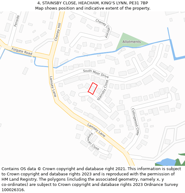 4, STAINSBY CLOSE, HEACHAM, KING'S LYNN, PE31 7BP: Location map and indicative extent of plot
