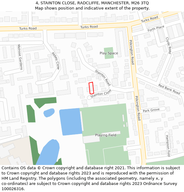 4, STAINTON CLOSE, RADCLIFFE, MANCHESTER, M26 3TQ: Location map and indicative extent of plot