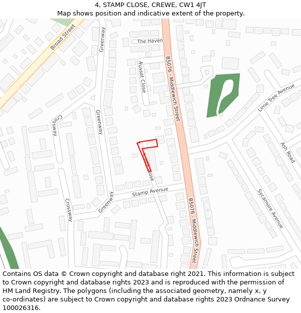 4, STAMP CLOSE, CREWE, CW1 4JT: Location map and indicative extent of plot