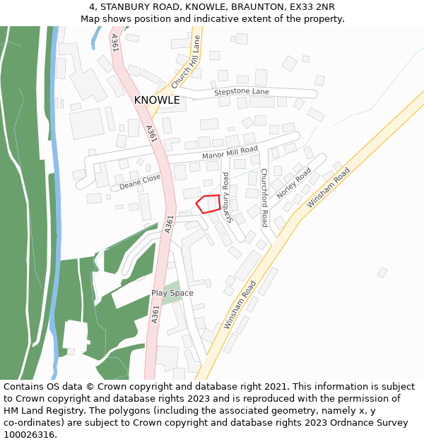 4, STANBURY ROAD, KNOWLE, BRAUNTON, EX33 2NR: Location map and indicative extent of plot