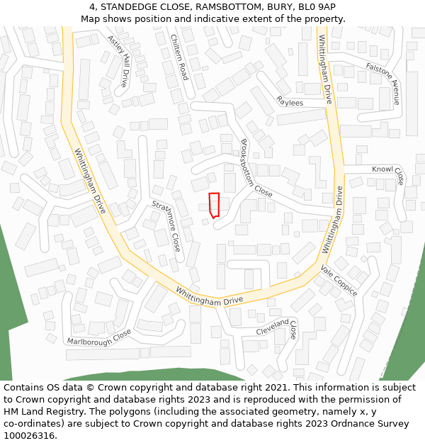 4, STANDEDGE CLOSE, RAMSBOTTOM, BURY, BL0 9AP: Location map and indicative extent of plot