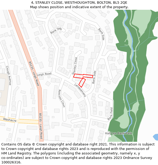 4, STANLEY CLOSE, WESTHOUGHTON, BOLTON, BL5 2QE: Location map and indicative extent of plot