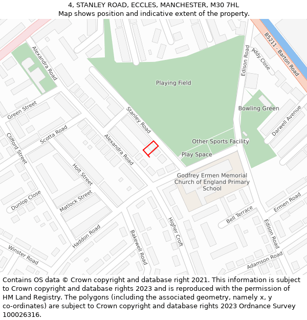 4, STANLEY ROAD, ECCLES, MANCHESTER, M30 7HL: Location map and indicative extent of plot