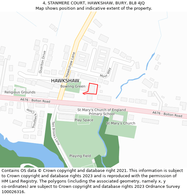 4, STANMERE COURT, HAWKSHAW, BURY, BL8 4JQ: Location map and indicative extent of plot