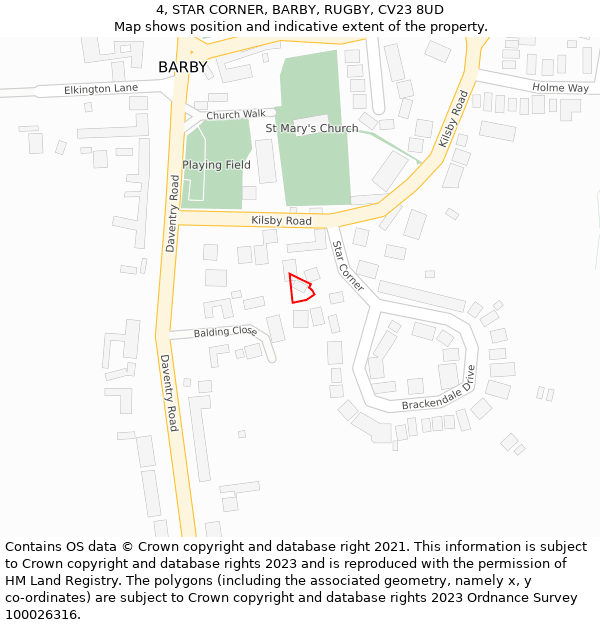 4, STAR CORNER, BARBY, RUGBY, CV23 8UD: Location map and indicative extent of plot