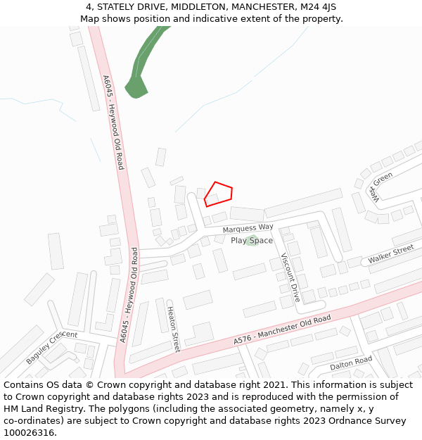 4, STATELY DRIVE, MIDDLETON, MANCHESTER, M24 4JS: Location map and indicative extent of plot