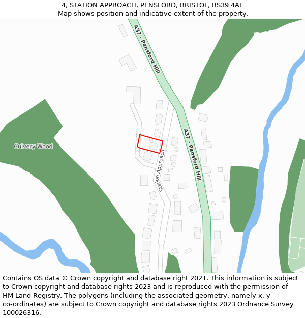 4, STATION APPROACH, PENSFORD, BRISTOL, BS39 4AE: Location map and indicative extent of plot