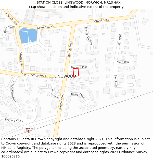 4, STATION CLOSE, LINGWOOD, NORWICH, NR13 4AX: Location map and indicative extent of plot