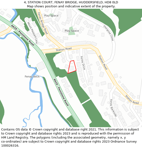 4, STATION COURT, FENAY BRIDGE, HUDDERSFIELD, HD8 0LD: Location map and indicative extent of plot