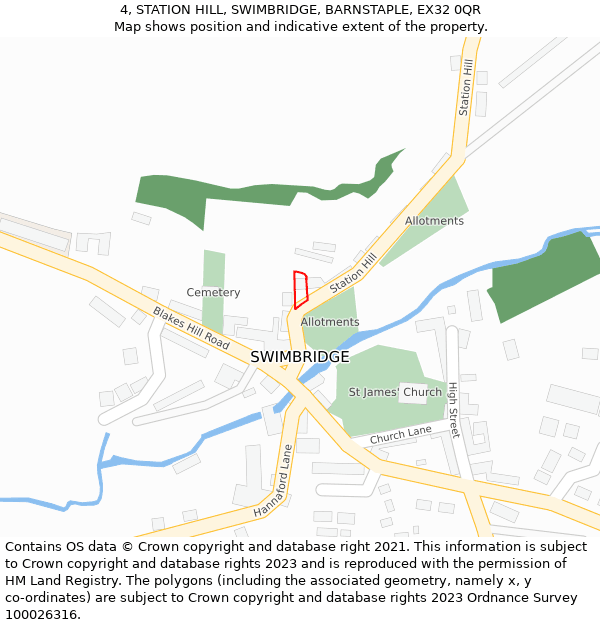 4, STATION HILL, SWIMBRIDGE, BARNSTAPLE, EX32 0QR: Location map and indicative extent of plot