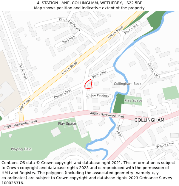 4, STATION LANE, COLLINGHAM, WETHERBY, LS22 5BP: Location map and indicative extent of plot