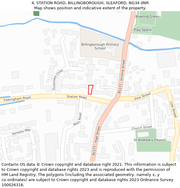 4, STATION ROAD, BILLINGBOROUGH, SLEAFORD, NG34 0NR: Location map and indicative extent of plot