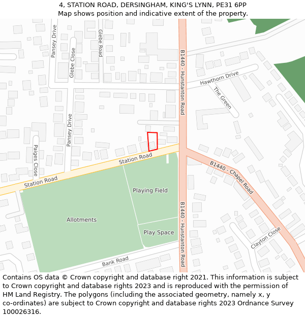 4, STATION ROAD, DERSINGHAM, KING'S LYNN, PE31 6PP: Location map and indicative extent of plot