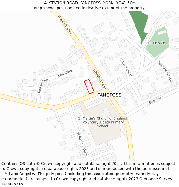 4, STATION ROAD, FANGFOSS, YORK, YO41 5QY: Location map and indicative extent of plot